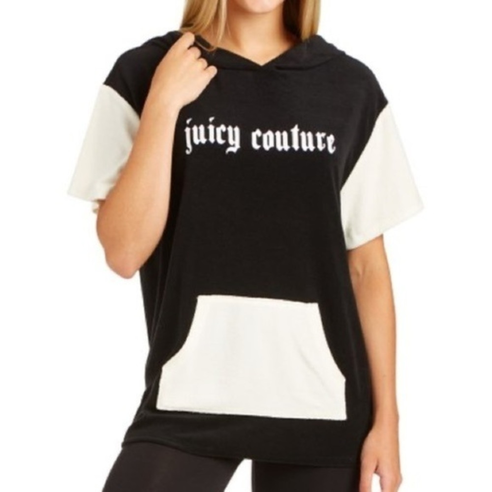 Juicy Couture Terry Hoodie Logo Pitch Black Gothic Script Shirt New w Tags